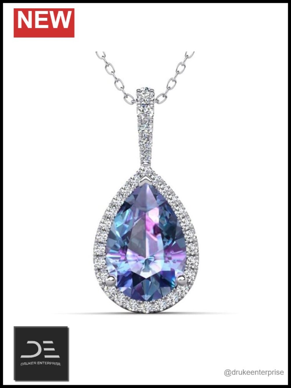 925 Sterling Silver Color Change Alexandrite Halo Oval Pendant Necklace 18"